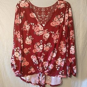 Red floral blouse